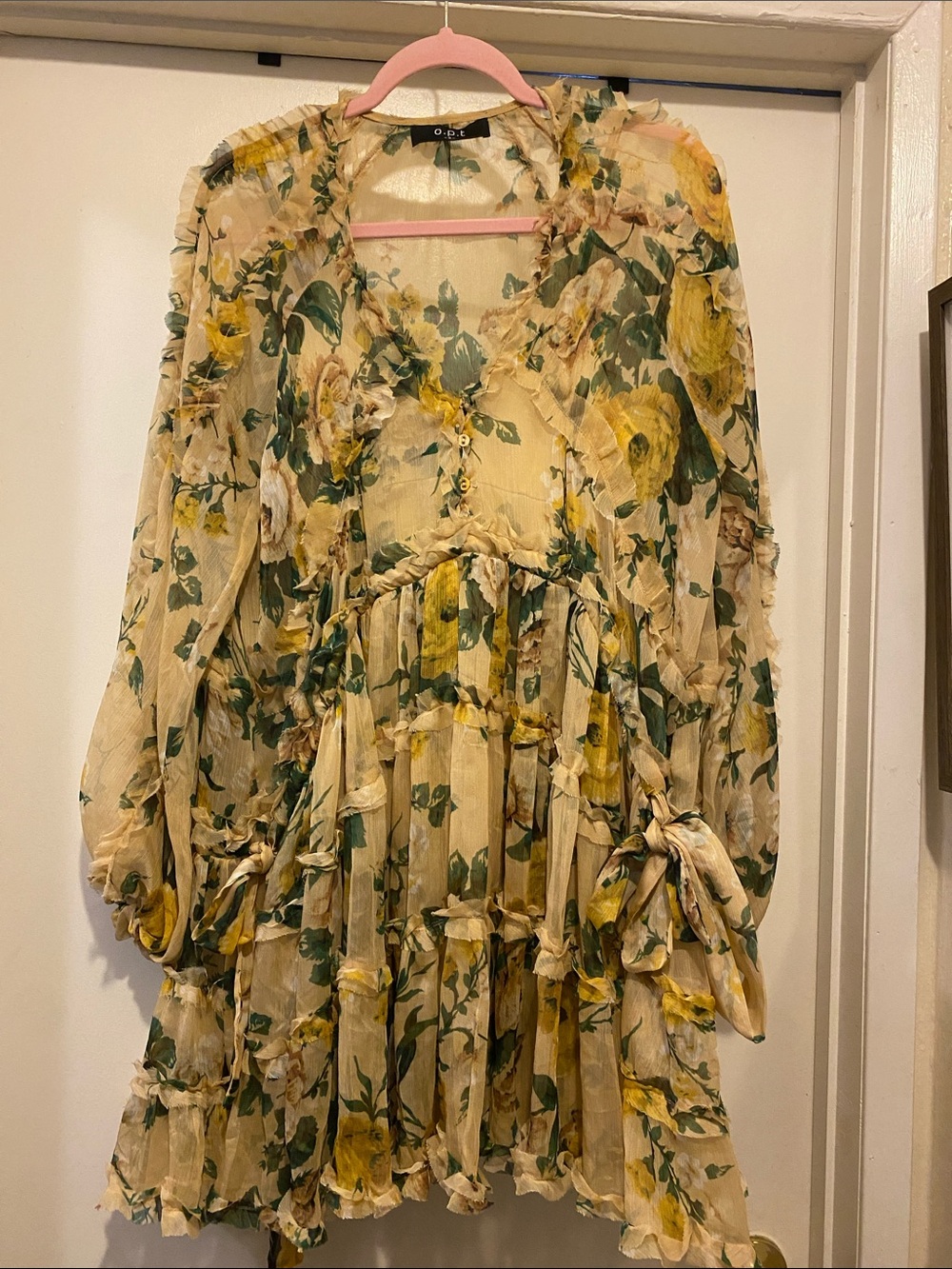 Odeeh Yellow Floral Ruffle Midi Dress